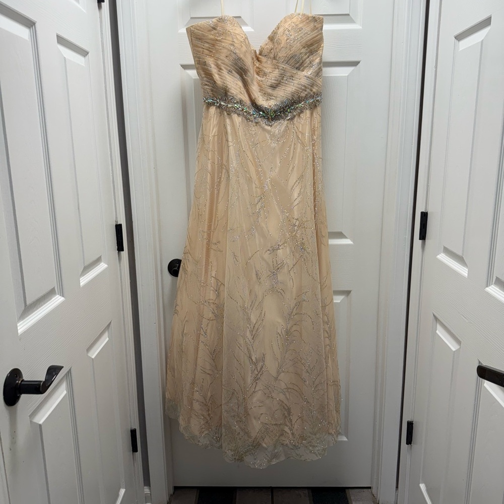 Cache Strapless Dress with Gold and Silver Accents